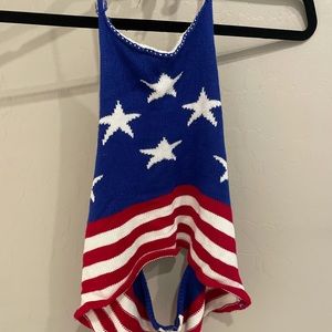 Red, White, and Blue Knit Halter Top